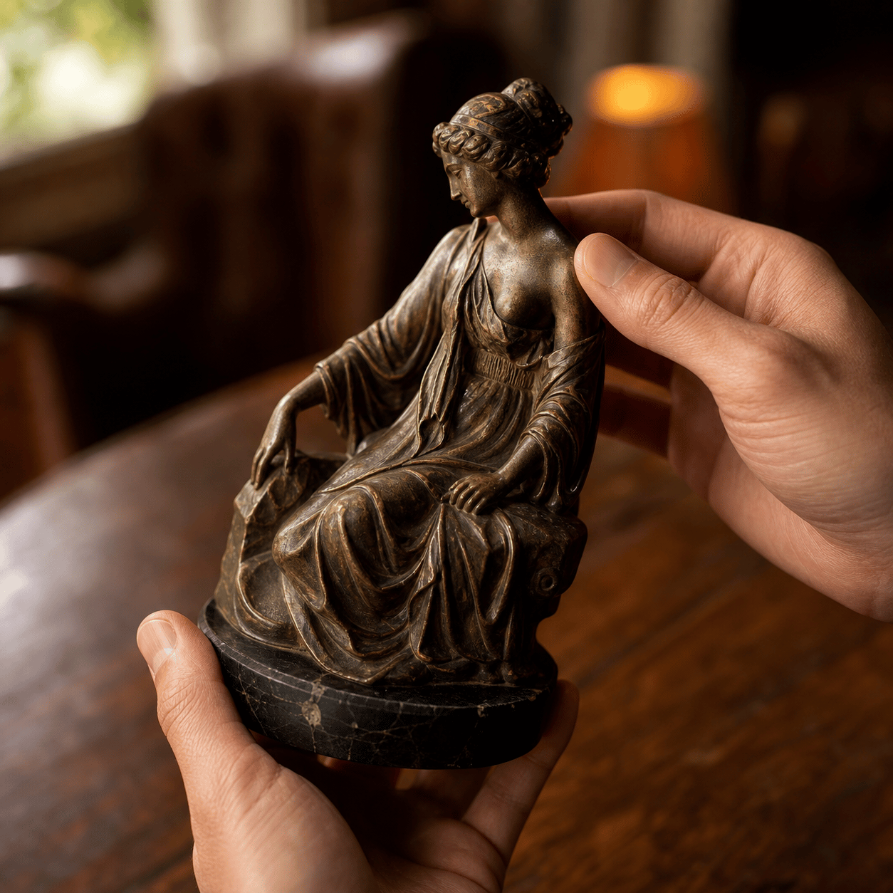 A bronze figurine being scanned with Curio